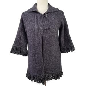Marisa Christina Purple Wool Blend 2 Button Cardigan Fringe Hem Sweater Size S